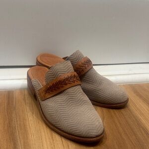 Kork-Ease Beige Loafer Slip-On Mules with Brown Braided Strap